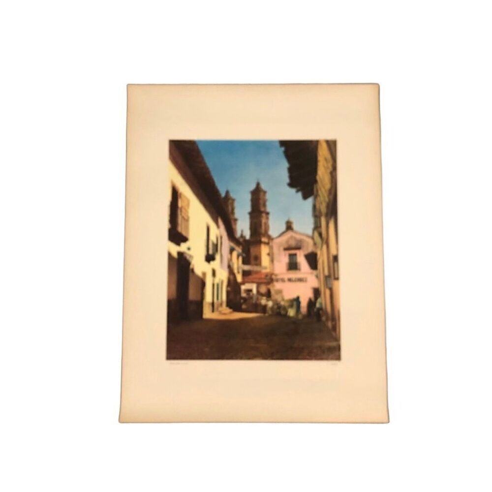 Vintage Mid Century Mexican Street Scene Hand Colored Photograph Print by Henry